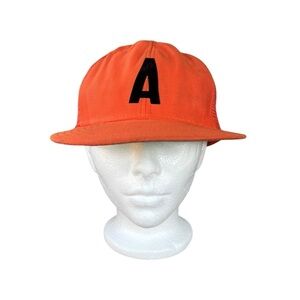 Vintage New Era Hat Cap Snap Back Orange White Mesh Trucker Letter A USA